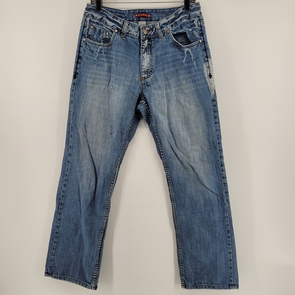 Russell Simmons Argyleculture Jeans Mens 32x30 Blue Straight Leg Embroidered - Picture 5 of 8